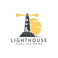 Lighthouse logo vector beacon tower ship signal simple beach port design template