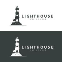 Lighthouse logo vector beacon tower ship signal simple beach port design template