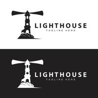 Lighthouse logo vector beacon tower ship signal simple beach port design template