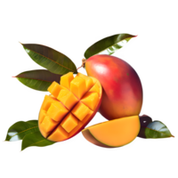 ai generiert Mango Obst und geschnitten mit Blätter isoliert auf transparent Hintergrund png