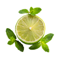 AI generated Fresh lime sliced with mint leaves isolated on transparent background png