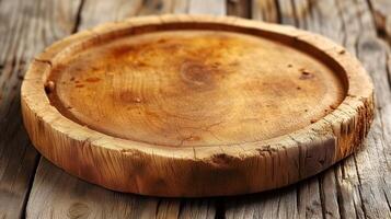 AI generated Wooden Plate on Top of Table photo