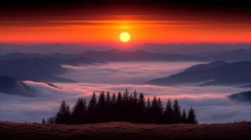 AI generated Majestic Sunset Over Clouds in the Mountain Range photo