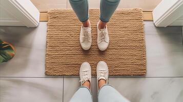 AI generated Feet Standing on Door Mat photo