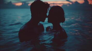 AI generated Couple Embracing in the Water at Sunset photo