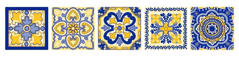 Mediterranean tiles. Azulejo decorative art. Vector set isolated on white background