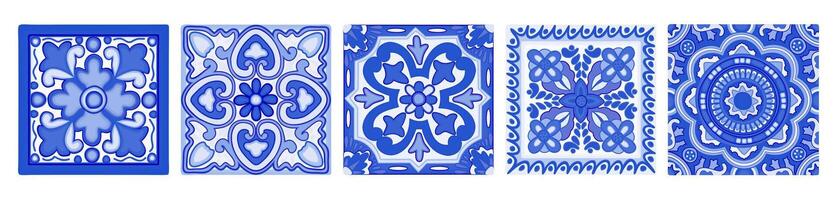 Mediterranean tiles. Azulejo decorative art. Vector set isolated on white background