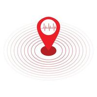 Circle red earthquake icon set. Round vibration graphic or red alert radar. Vector isolated illustration