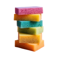 AI generated Colorful multicolored sponges stacked together isolated on a transparent background as seen from above isolated png