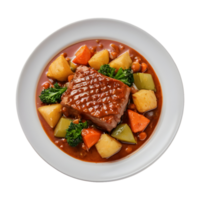AI generated Gourmet restaurant menu featuring tender meat in sauce and vegetables isolated on transparent background isolated png