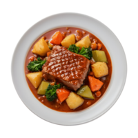 ai gerado gourmet restaurante cardápio apresentando concurso carne dentro molho e legumes isolado em transparente fundo isolado png