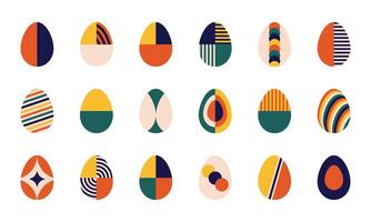 Set of colorful Easter eggs with modern geometric abstract ornament. Design element for holiday banners, banners, posters or greeting cards. Vector illustration