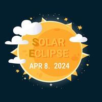 Hand drawn banner solar eclipse 8 april 2024. Vector gradient design with sun and stars.
