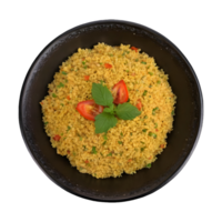 ai gegenereerd couscous geserveerd in een zwart kom geïsoleerd png