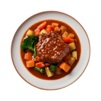 ai generiert Gourmet Restaurant Speisekarte mit zärtlich Fleisch im Soße und Gemüse isoliert auf transparent Hintergrund isoliert png