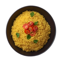 ai gegenereerd couscous geserveerd in een zwart kom geïsoleerd png