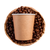 AI generated Coffee beans on a wooden table in a paper cup isolated png