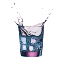 AI generated Ice cubes in a glass of water splashing on a transparent background isolated png