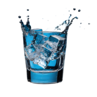 AI generated Ice cubes in a glass of water splashing on a transparent background isolated png