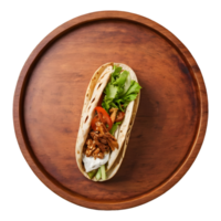 AI generated Chicken doner kebab served on wooden tray isolated on table isolated png