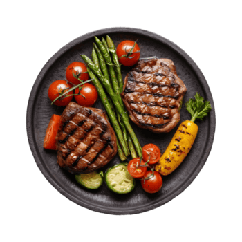 ai generado A la parrilla carne y verduras en transparente antecedentes aislado png