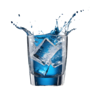 AI generated Ice cubes in a glass of water splashing on a transparent background isolated png