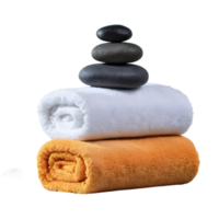 AI generated Stacked stones and towel in a spa setting isolated on transparent background isolated png