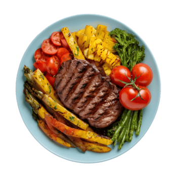 ai generado A la parrilla carne y verduras en transparente antecedentes aislado png