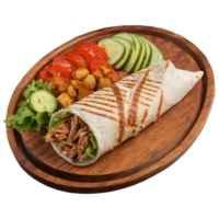 AI generated Chicken doner kebab served on wooden tray isolated on table isolated png