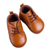 AI generated Brown leather baby shoes on transparent background isolated png