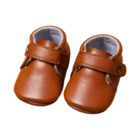 AI generated Brown leather baby shoes on transparent background isolated png