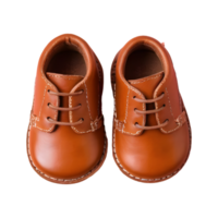 AI generated Brown leather baby shoes on transparent background isolated png