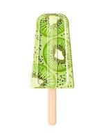 Delicious kiwi fruit ice cream on a stick. Vector image on a white background. Front view.