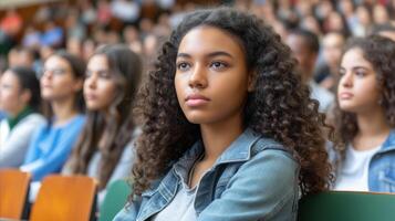 AI generated Young Woman Attending a Lecture at University photo