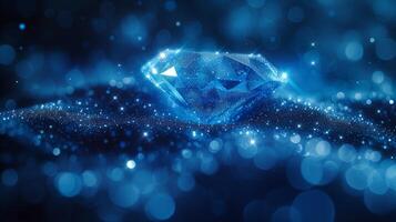 AI generated Glowing Blue Diamond on a Sparkling Surface photo