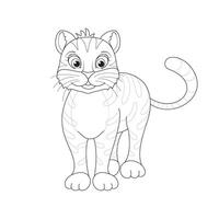 linda pequeño tigre. dibujos animados vector personaje aislado en un blanco antecedentes con negro describir.