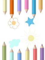 Pencils and doodles sketch drawing art. Drawing with multicolored pencils. Studying colors. vector