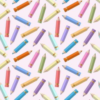 Cute pastel colored pencils seamless pattern background. Flat vector illustration. Back to school concept.