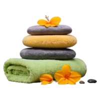 AI generated Stacked stones and towel in a spa setting isolated on transparent background isolated png