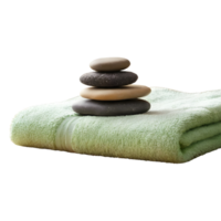 AI generated Stacked stones and towel in a spa setting isolated on transparent background isolated png