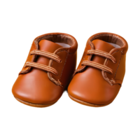 AI generated Brown leather baby shoes on transparent background isolated png