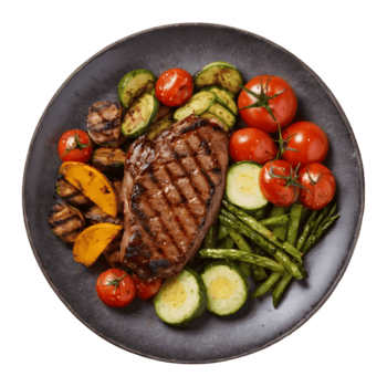 ai generado A la parrilla carne y verduras en transparente antecedentes aislado png