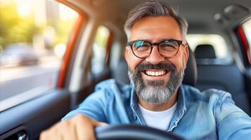 AI generated Smiling Man Driving Car photo