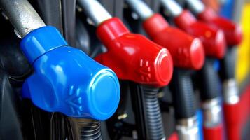 AI generated Row of Various Colored Gas Pumps photo