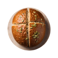 AI generated Whole grain organic bread with pumpkin seeds photographed from above on a transparent background isolated png