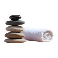 AI generated Stacked stones and towel in a spa setting isolated on transparent background isolated png