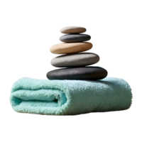 AI generated Stacked stones and towel in a spa setting isolated on transparent background isolated png