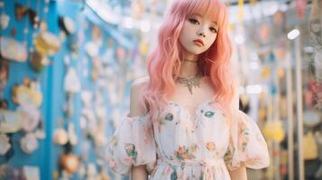 AI generated Doll With Pink Hair Standing in Store photo