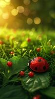 AI generated Ladybug Resting on a Healthy Green Field photo