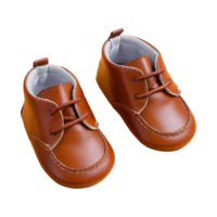 AI generated Brown leather baby shoes on transparent background isolated png